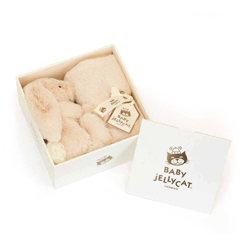 Doudou carré plat avec peluche lapin vert saule Bashful Luxe Willow Jellycat.