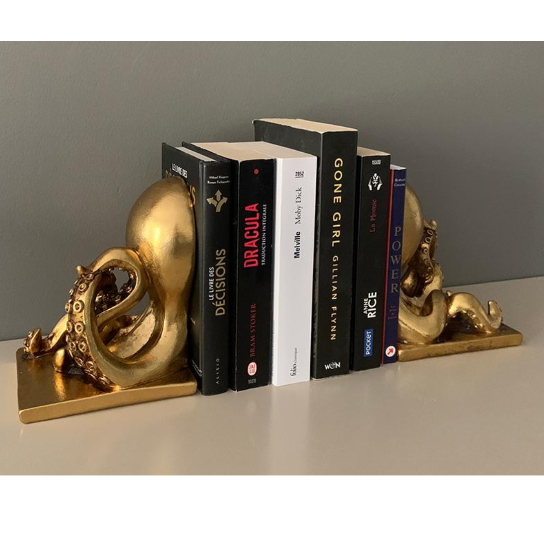 Serre-livre pieuvre noir doré EMDE 25x11x15 cm déco bibliothèque bureau Art Déco