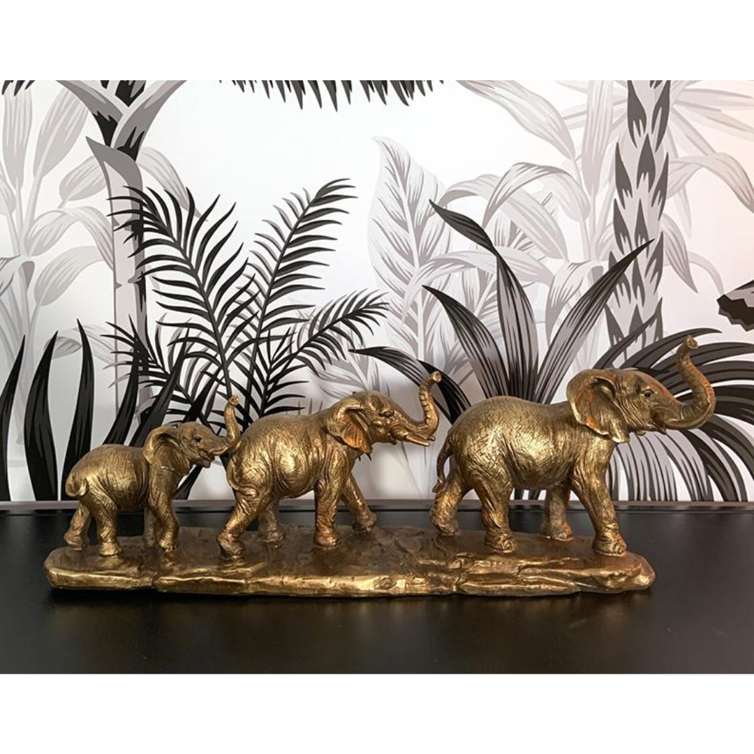 Statue décorative éléphants dorés vieillis EMDE 45,5x10x17 cm déco salon console