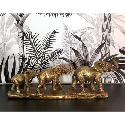 Statue décorative éléphants dorés vieillis EMDE 45,5x10x17 cm déco salon console