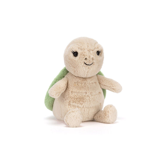 Petite peluche tortue verte Timmy Tortoise de Jellycat avec carapace texturée.