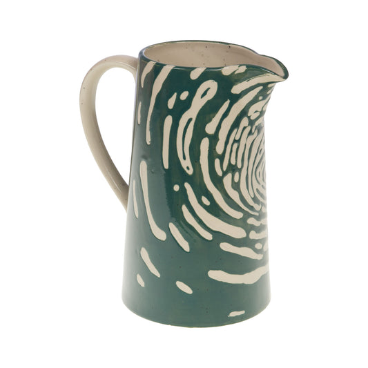 Pichet en grès artisanal vert motifs blancs H.22 cm – MT Boutique