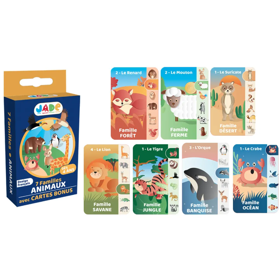Jeu 7 familles animaux cartes bonus J.A.D.E. design français dès 4 ans – MT Boutique