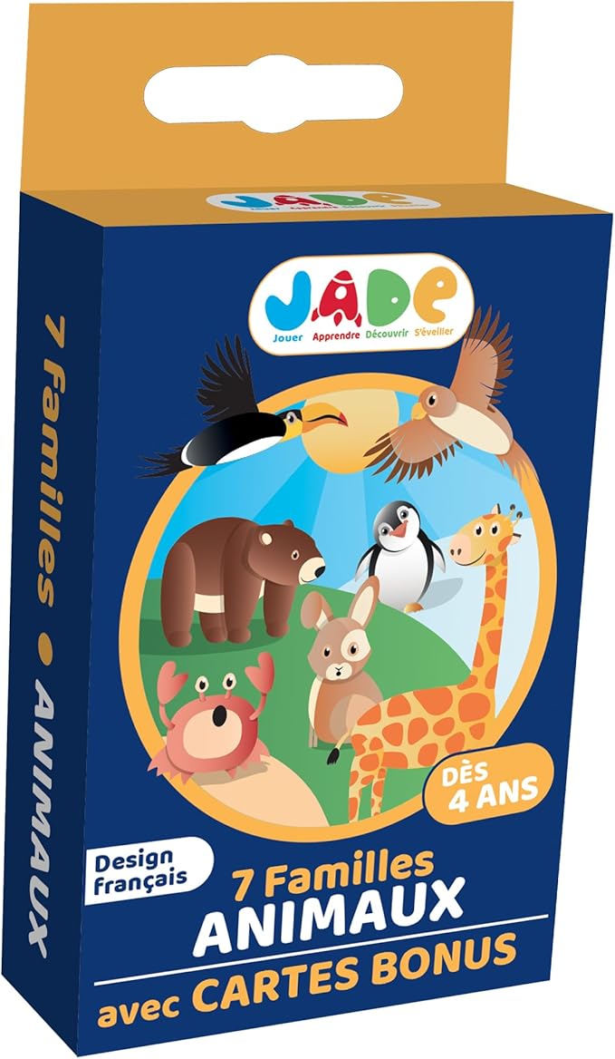 Boîte jeu 7 familles animaux J.A.D.E. design français coloré dès 4 ans