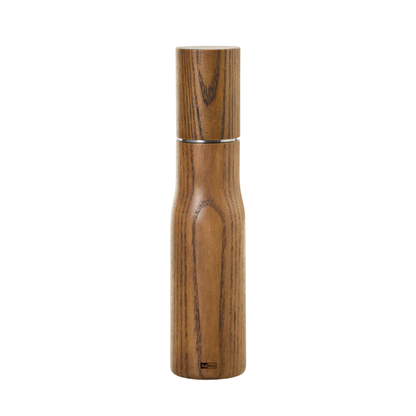 Grand moulin à poivre et sel en bois d'acacia foncé, design minimaliste et élancé, hauteur 27 cm.