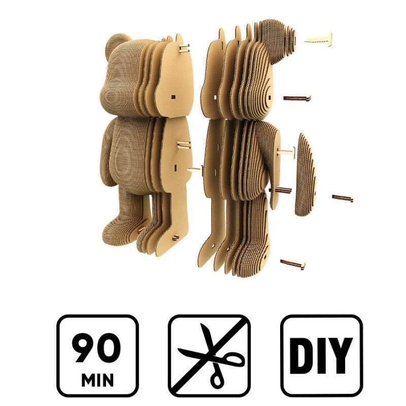 Détail des tranches de carton découpées au laser pour le puzzle 3D Ours Arty