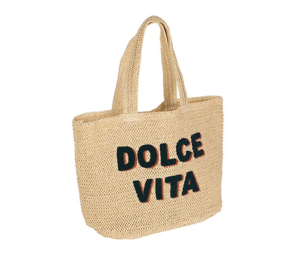 Grand sac cabas tressé naturel avec broderie Dolce Vita vert émeraude SEMA Design