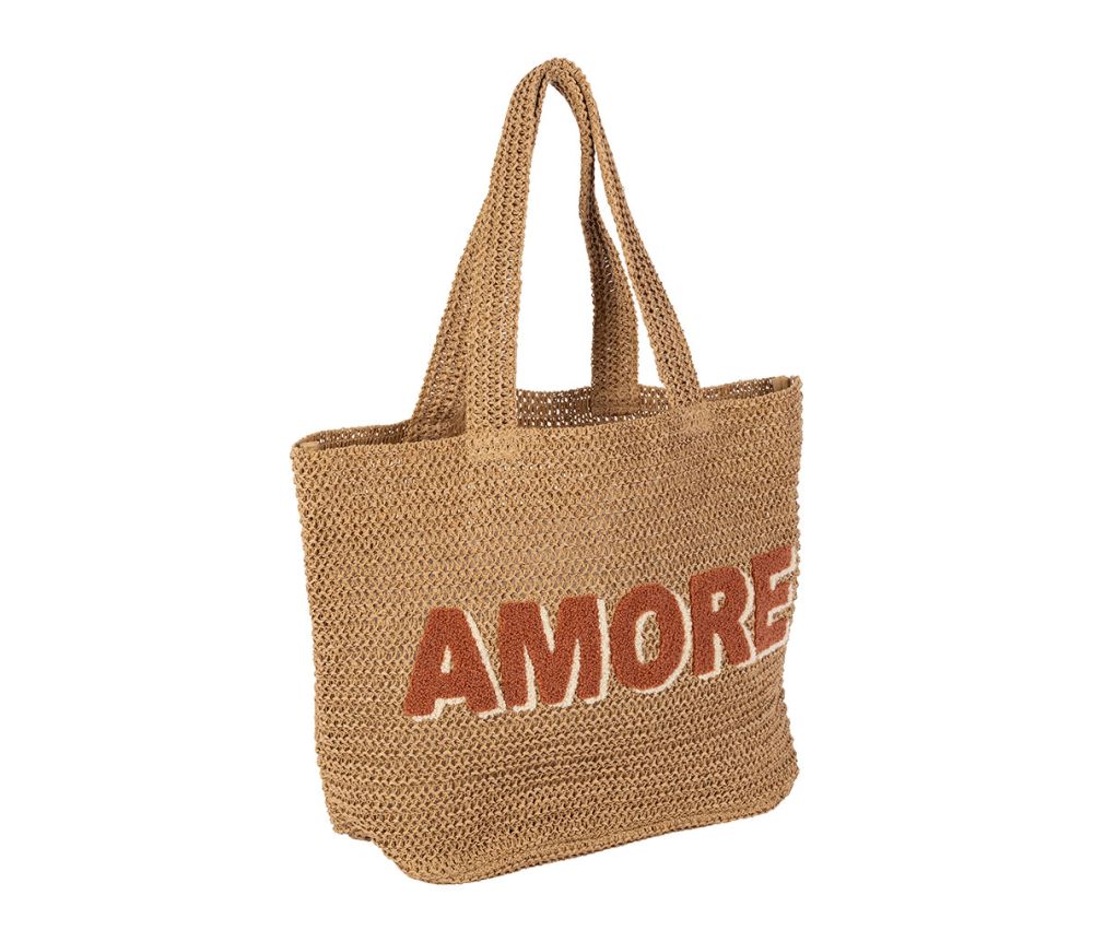Grand sac cabas tressé naturel broderie bouclée Amore couleur terra SEMA Design
