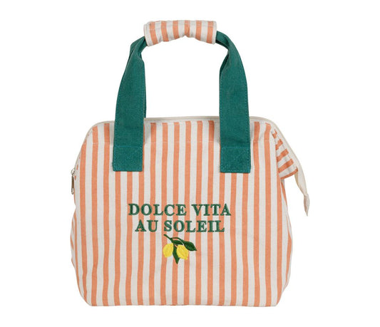 Sac isotherme corail à rayures Dolce Vita au Soleil SEMA Design lunch bag coton