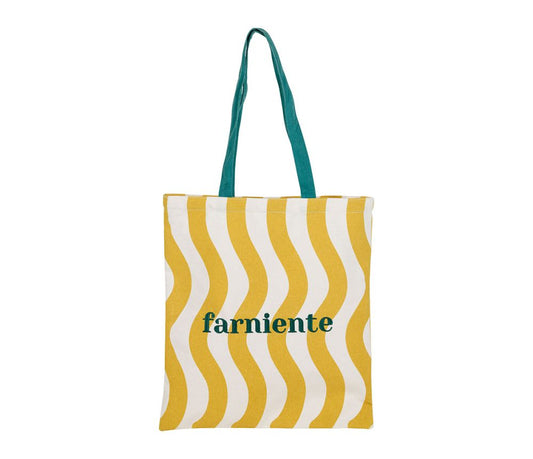 Sac tote bag en coton moutarde à vagues avec broderie farniente vert émeraude SEMA Design