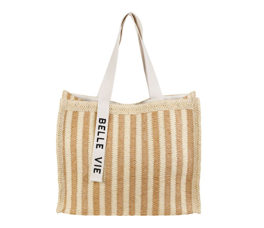 Sac cabas Solencia beige en raphia et polyester SEMA Design vue de face