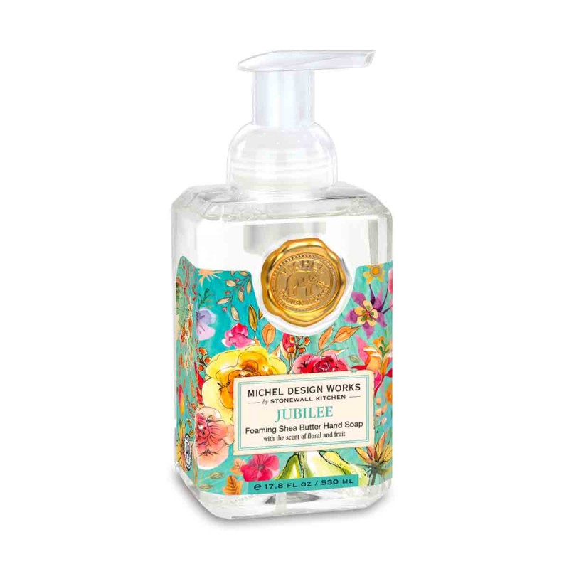 Flacon de savon moussant Jubilee Michel Design Works 530ml, décor floral printanier et élégant.