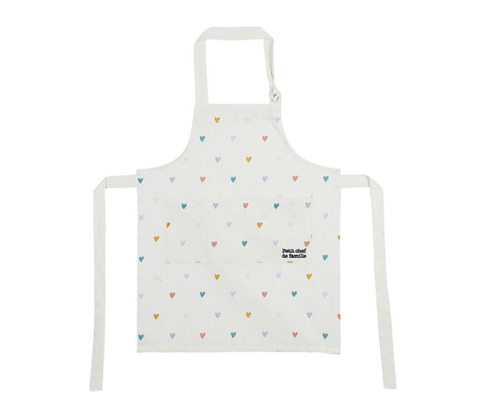 Tablier de cuisine pour enfant blanc avec petits cœurs multicolores et broderie petit chef de famille SEMA Design