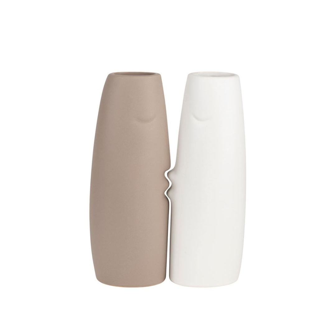 Set 2 vases décoratifs design visage beige et blanc céramique mate SEMA Design