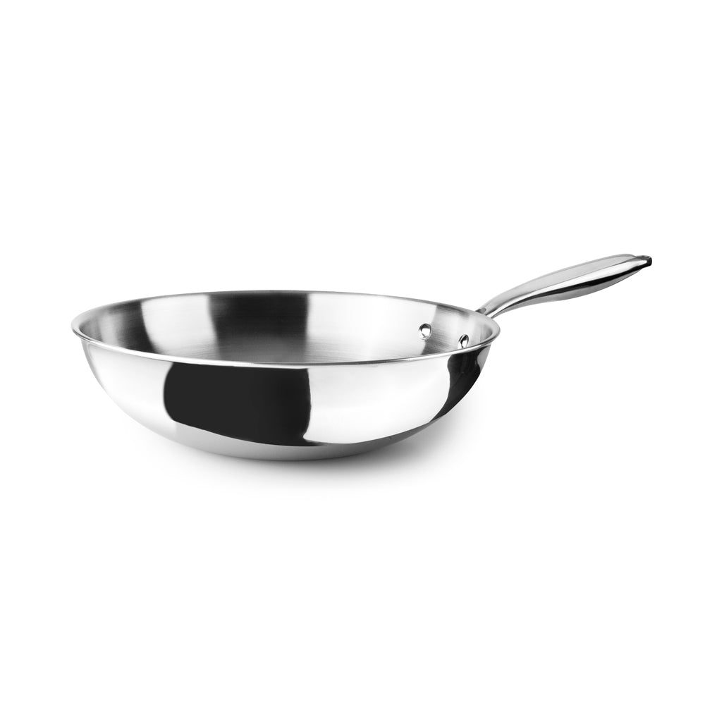 Wok Triply Natural 30 cm en acier inoxydable triple couche sans revêtement chimique.